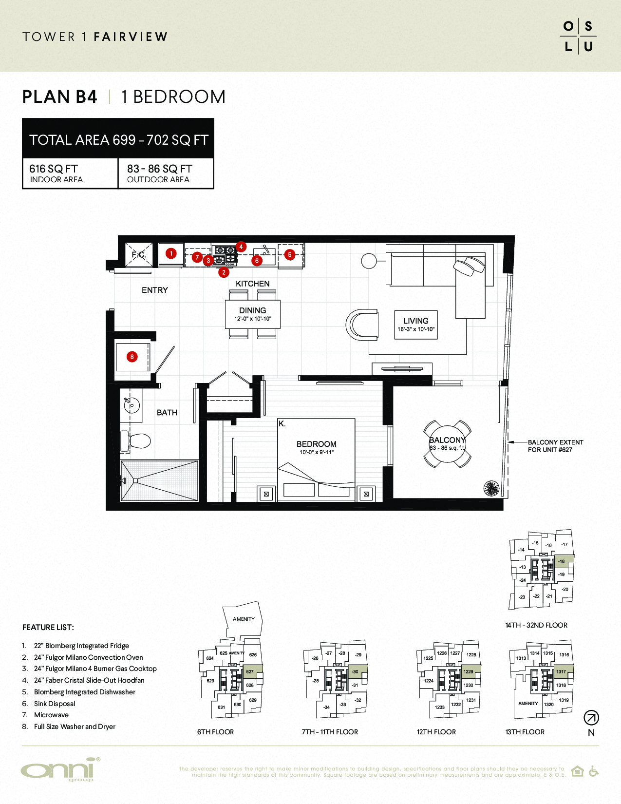 Floor plan for 1 bed, 1 bath, 616 sqft